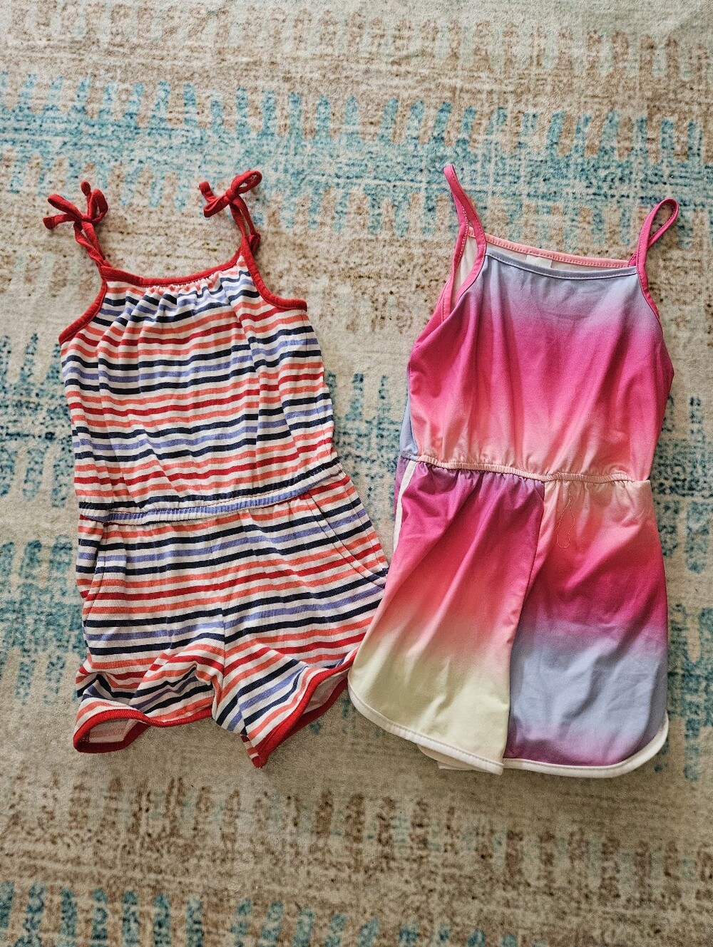 Girls' Pink Ombre and Red-Striped One-Piece Rompers